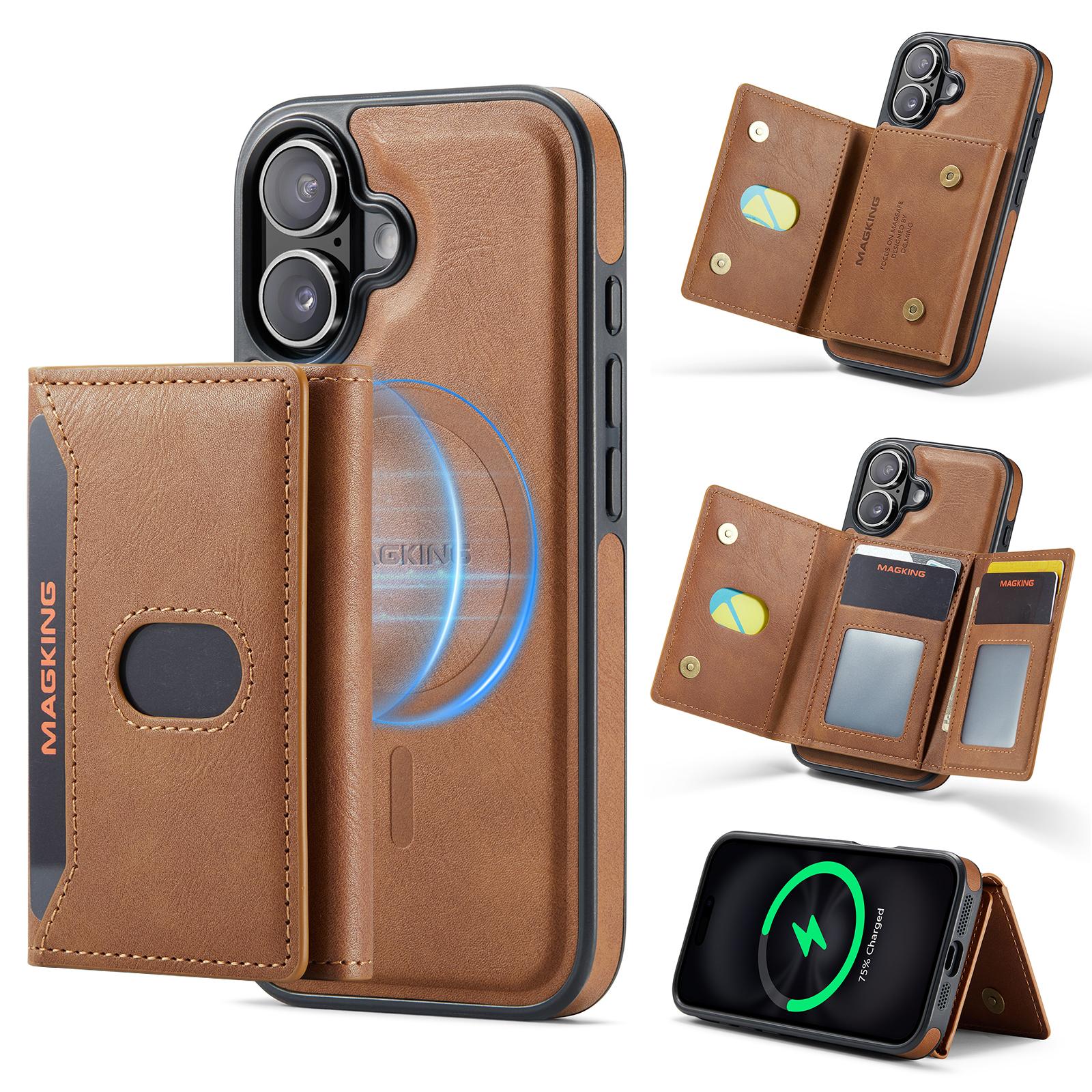 For iPhone 17 MAGKING K5 Series RFID Tri-fold Card Bag Detachable Magnetic Phone Case(Brown) - Shopkiz.com