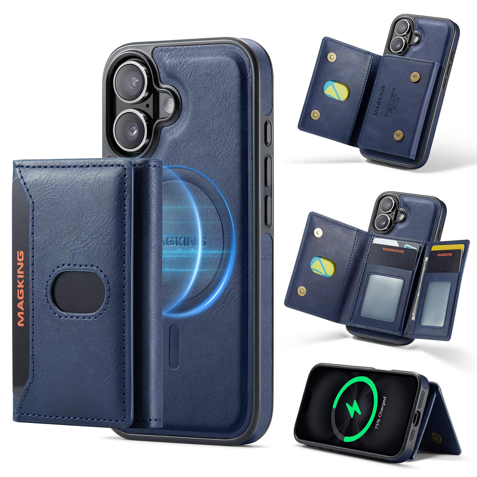 For iPhone 17 MAGKING K5 Series RFID Tri-fold Card Bag Detachable Magnetic Phone Case(Blue) - Shopkiz.com
