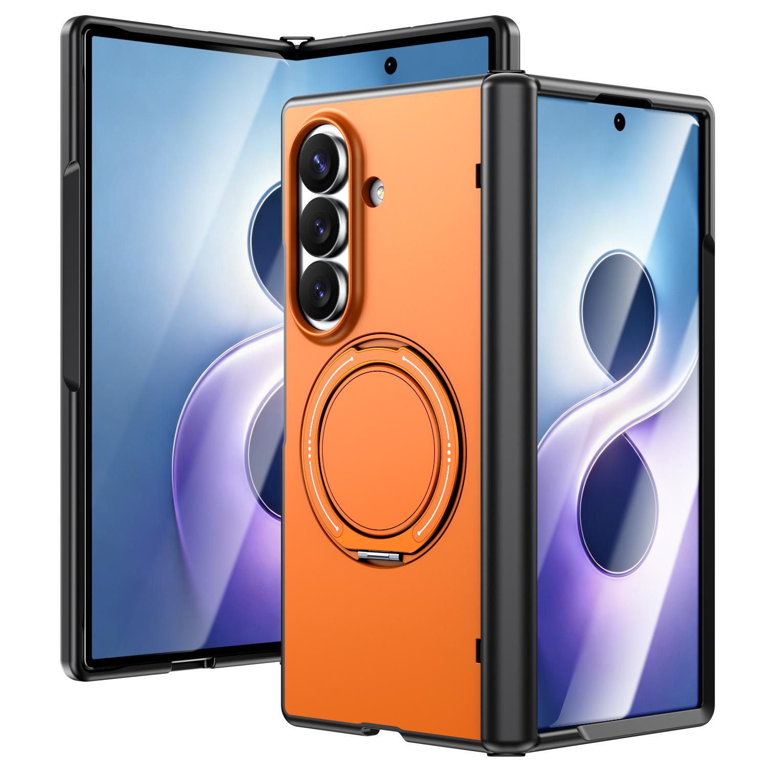 For Galaxy Fold8 Ultra 5G Metal Rotation Holder MagSafe TPU Hybrid PC Phone Case(Orange) - Shopkiz.com