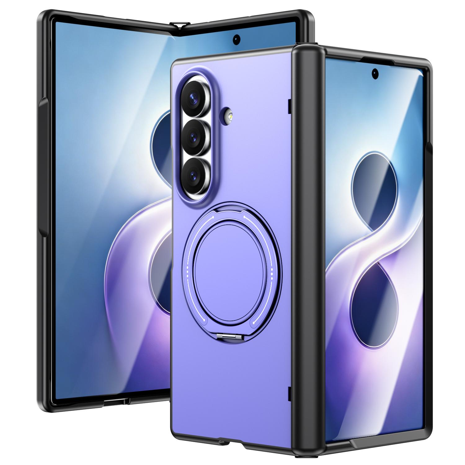 For Galaxy Fold8 Ultra 5G Metal Rotation Holder MagSafe TPU Hybrid PC Phone Case(Purple) - Shopkiz.com