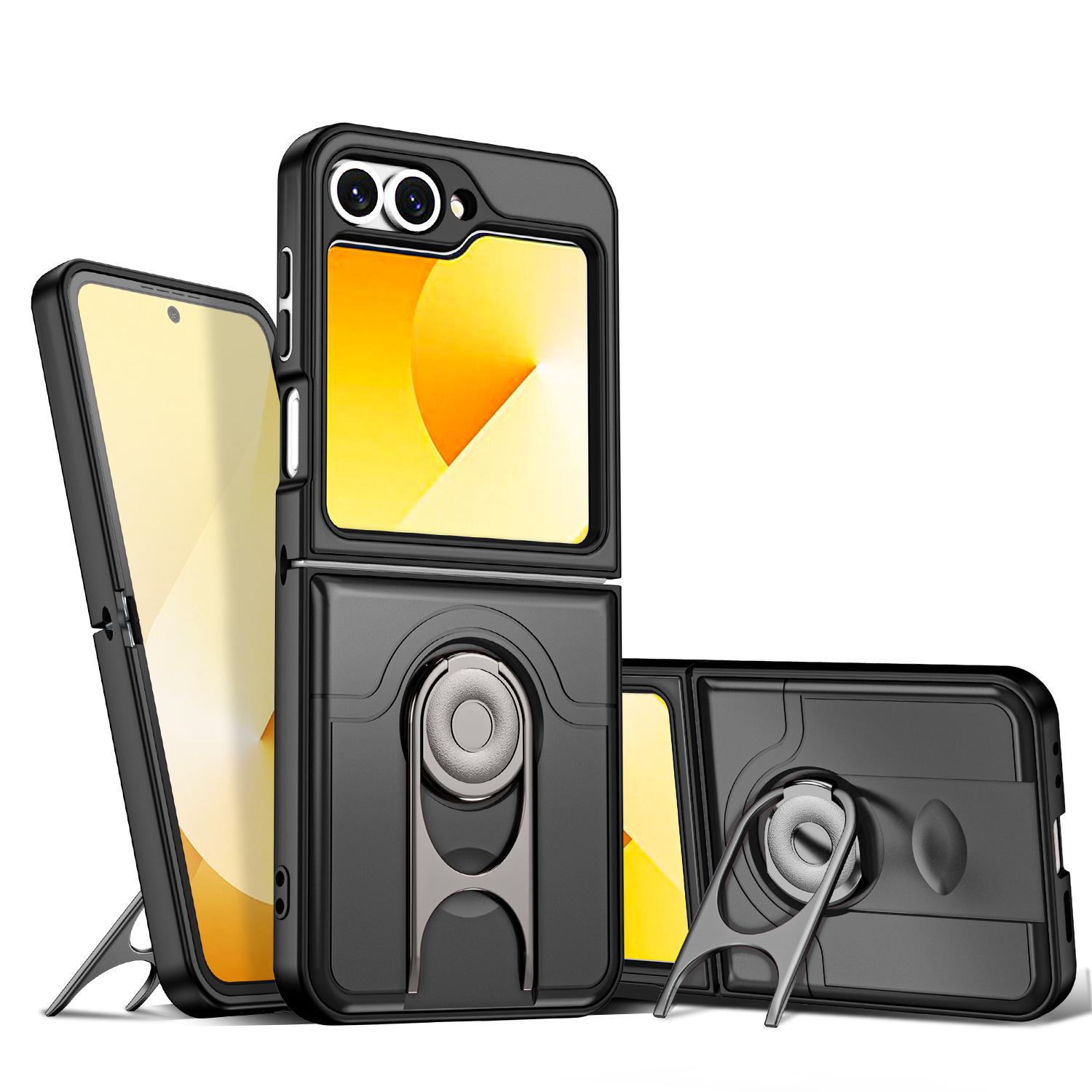 For Galaxy Z Flip6 5G Sliding Camera Cover 2 in 1 Rotating Holder Air Bag Shockproof Phone Case(Black) - Shopkiz.com