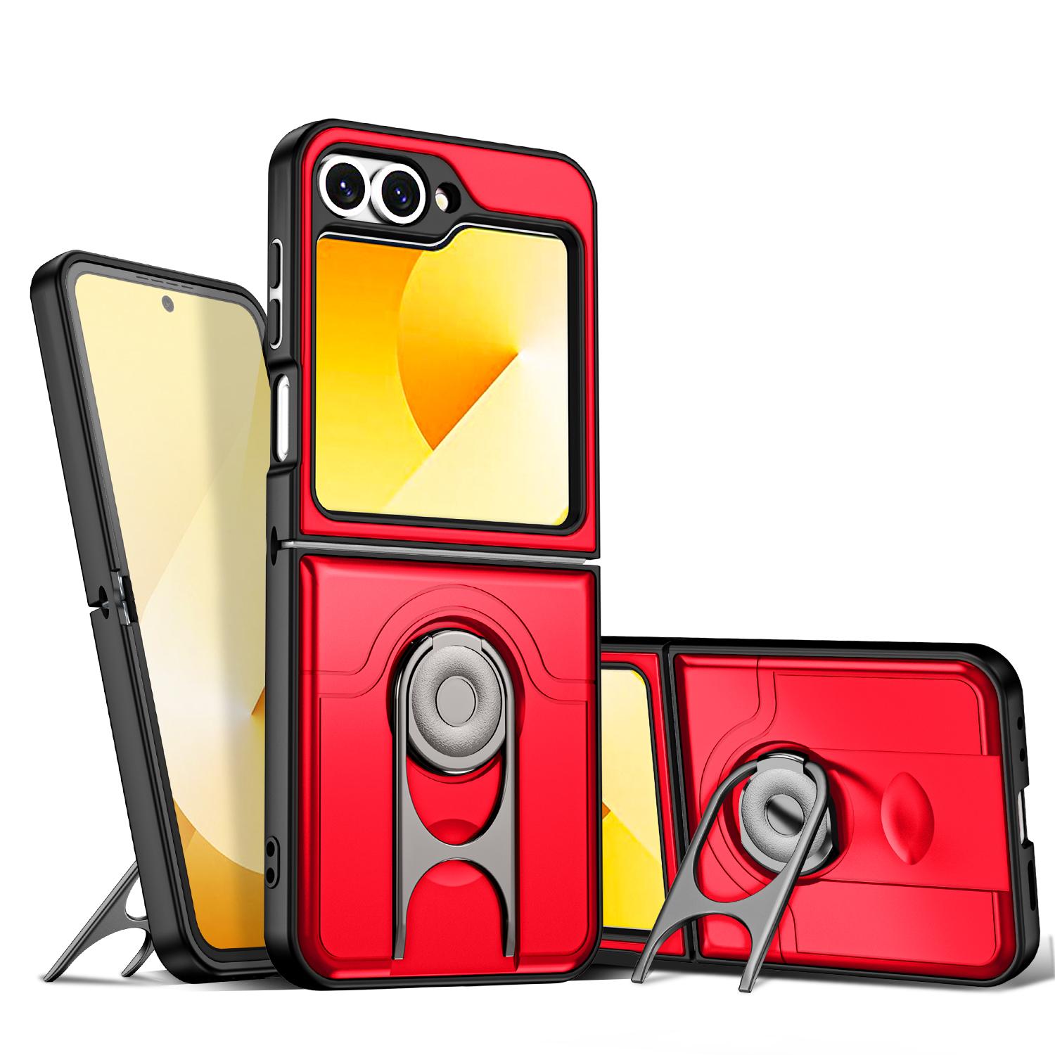 For Galaxy Z Flip6 5G Sliding Camera Cover 2 in 1 Rotating Holder Air Bag Shockproof Phone Case(Red) - Shopkiz.com