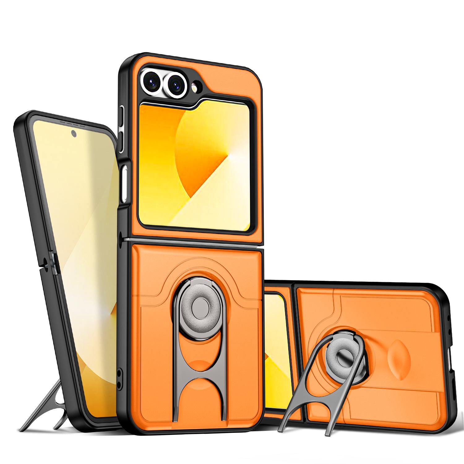 For Galaxy Z Flip6 5G Sliding Camera Cover 2 in 1 Rotating Holder Air Bag Shockproof Phone Case(Orange) - Shopkiz.com