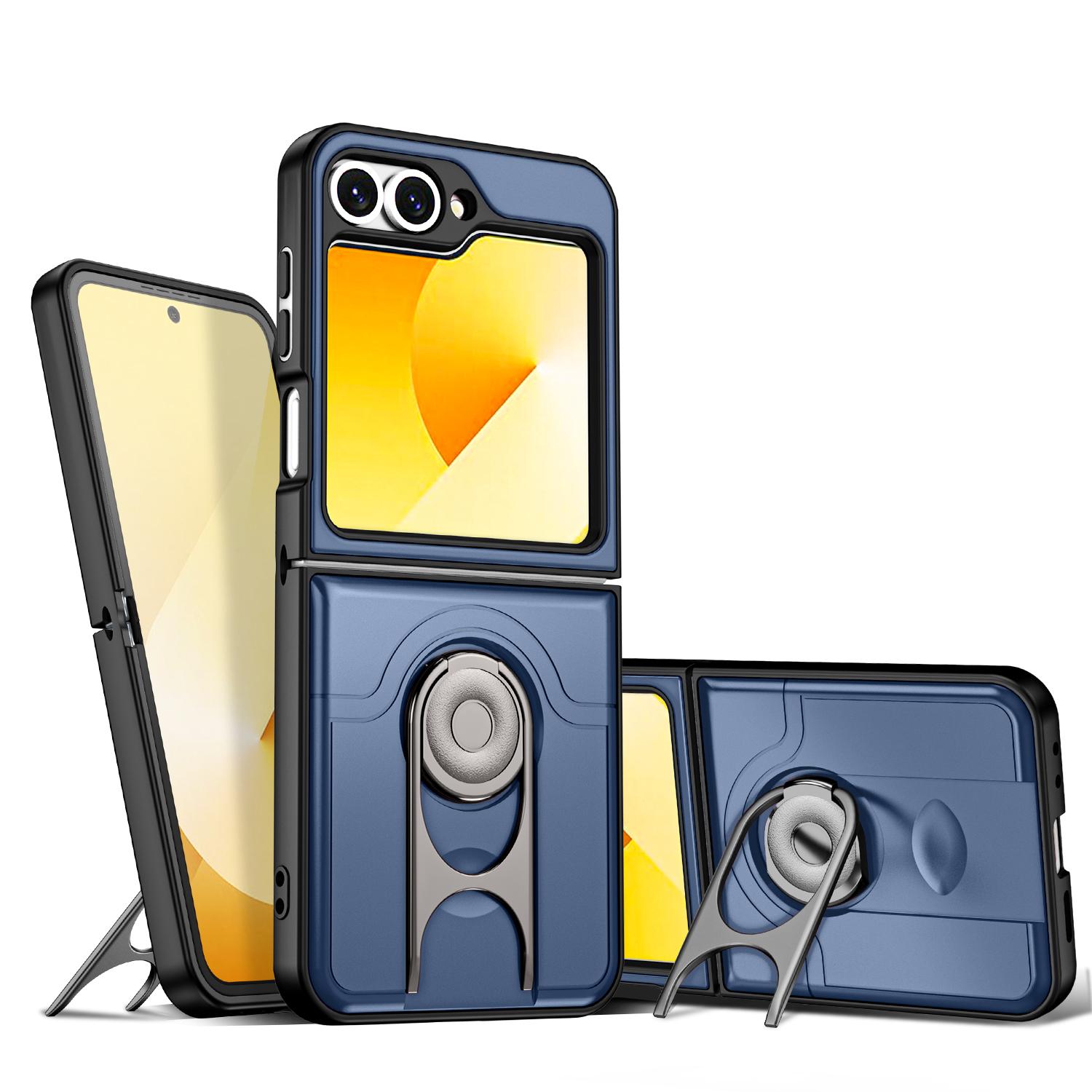 For Galaxy Z Flip6 5G Sliding Camera Cover 2 in 1 Rotating Holder Air Bag Shockproof Phone Case(Blue) - Shopkiz.com