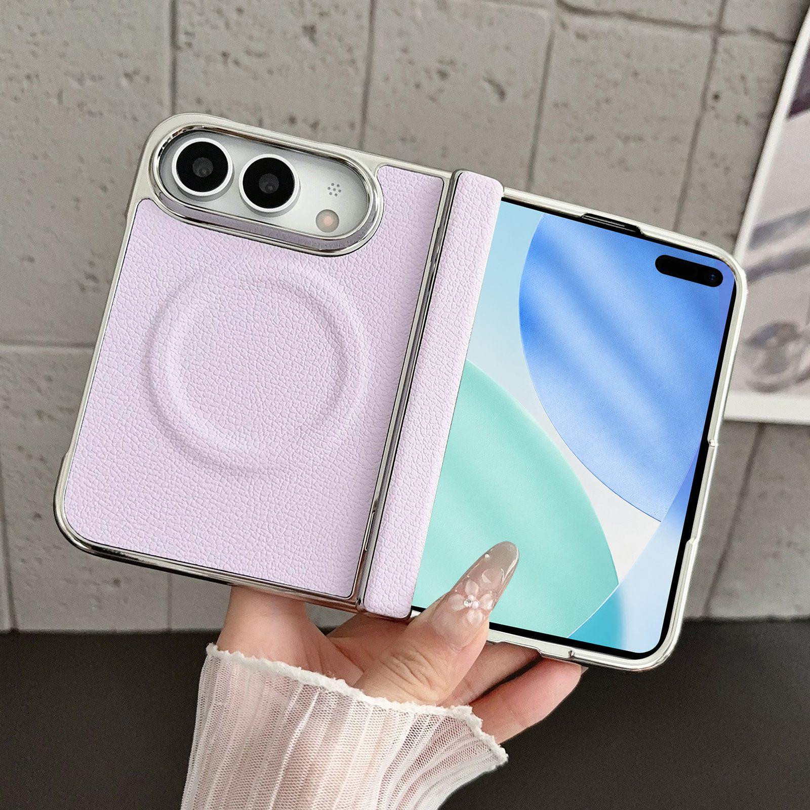 For iPhone Fold Rebound Hinge Electroplated Faux-Leather Magnetic Phone Case(Purple) - Shopkiz.com