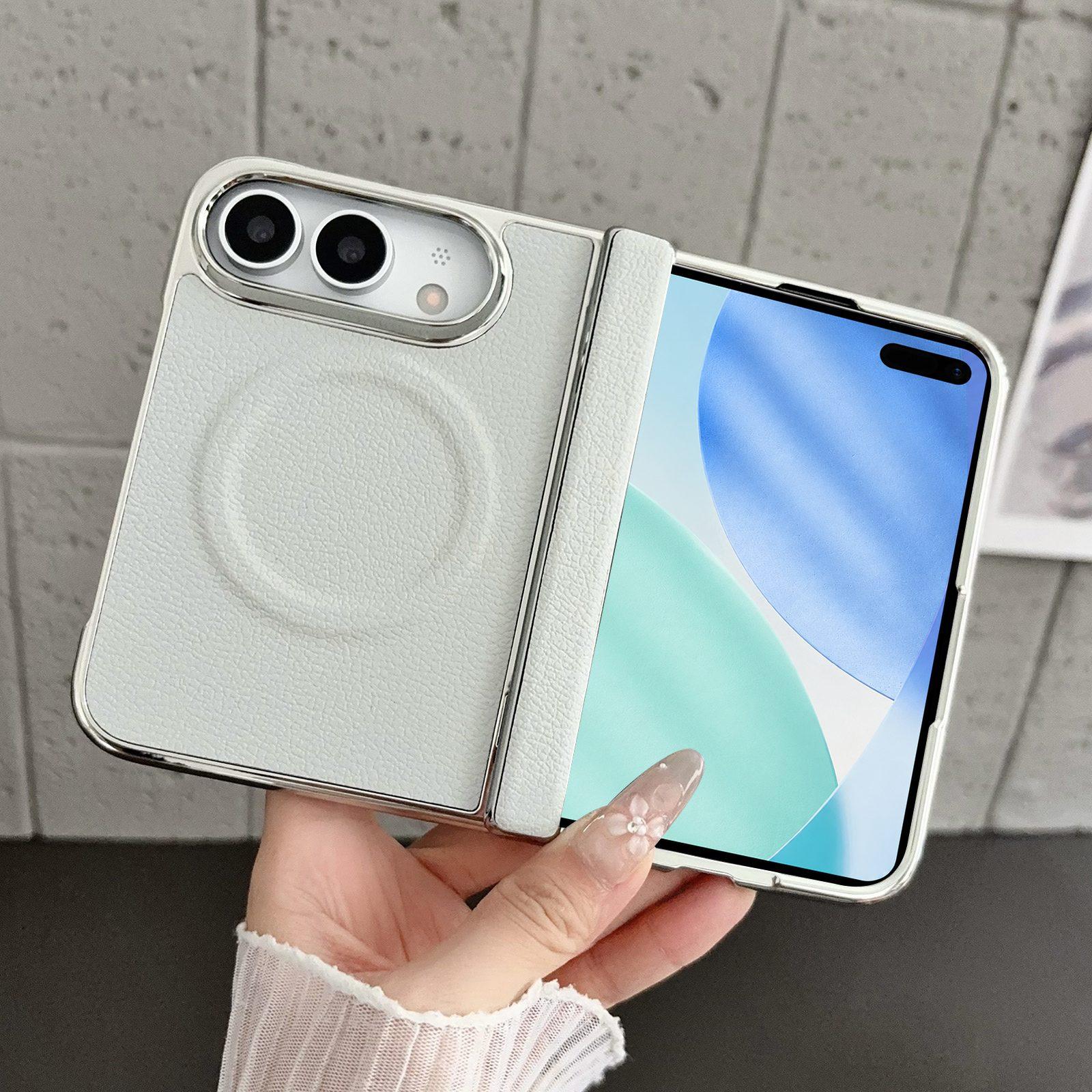For iPhone Fold Rebound Hinge Electroplated Faux-Leather Magnetic Phone Case(Grey) - Shopkiz.com