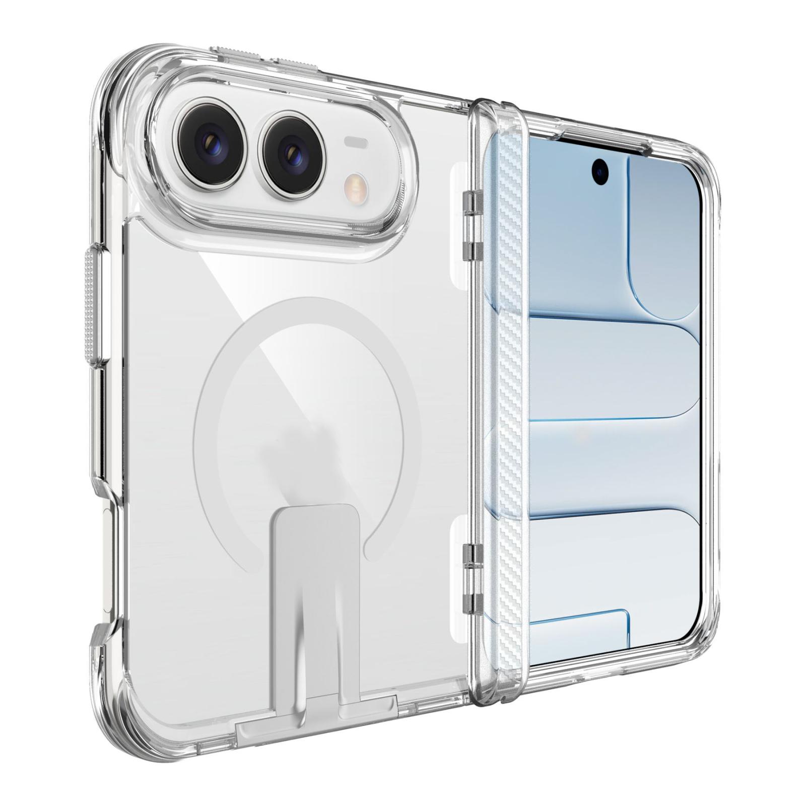 For iPhone Fold TPU + PC Hybrid 2.5mm Thick Shockproof Magnetic Phone Case with Holder(Transparent) - Shopkiz.com