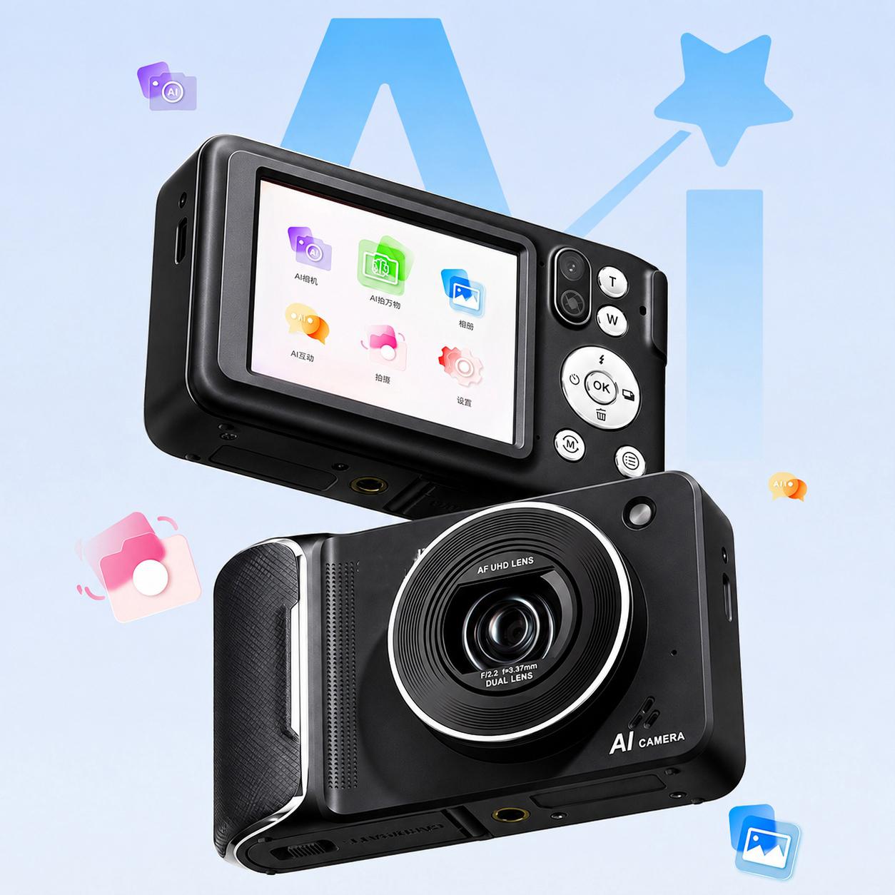 DC309AI IPS 4K Recorder Kids AI Smart Voice Camera, Specification:32G Memory Card(Black) - Shopkiz.com