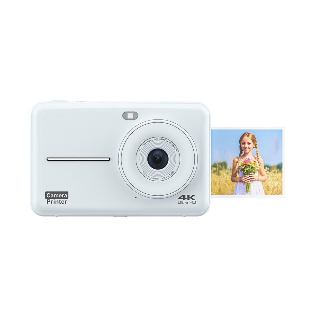 DC505 2.8 inch 4K Children Color Screen Printing Camera Student Selfies Camera 32G Memory Card + 10 Photo Papers(White) - Shopkiz.com