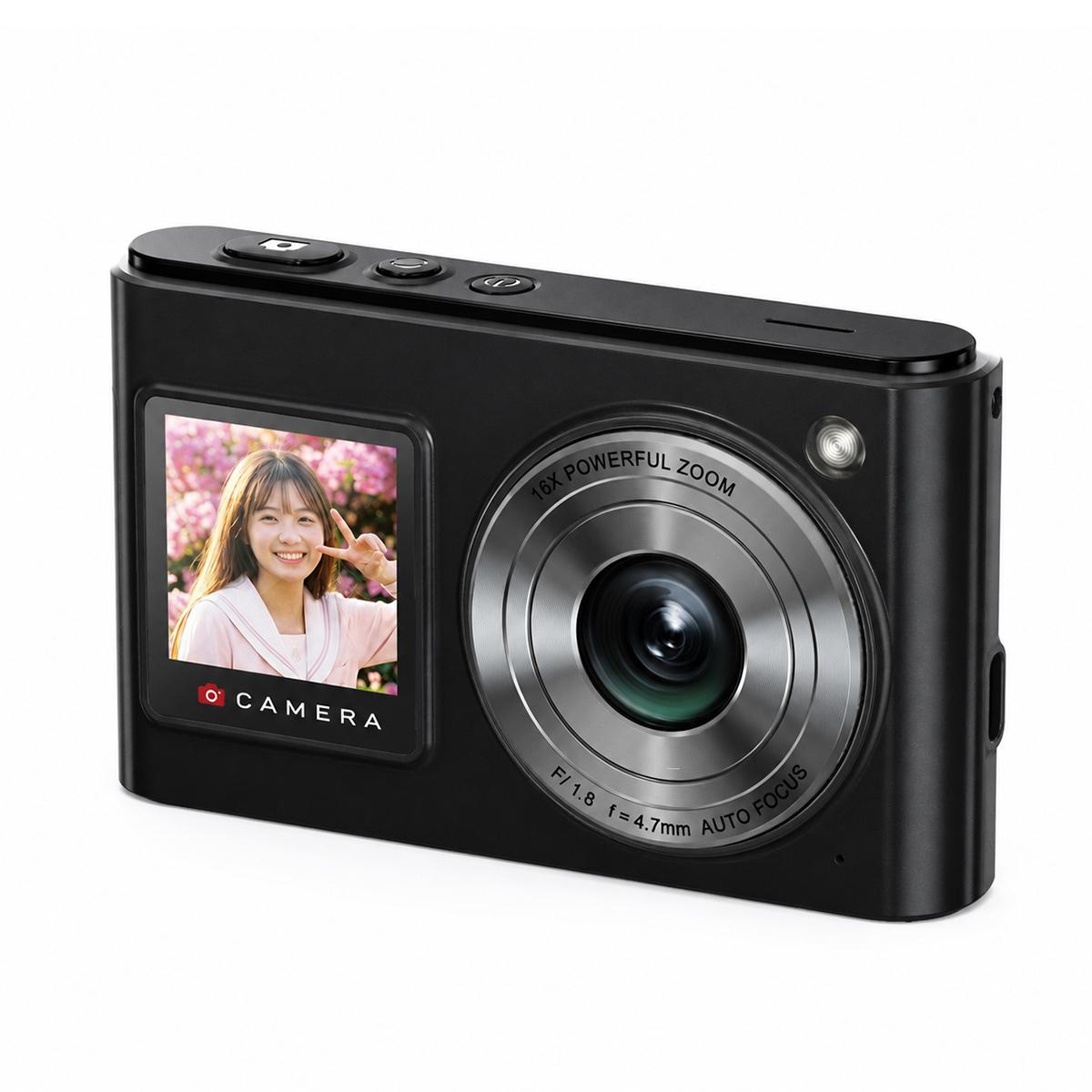 DC325 Front and Rear Dual Screen Filters Selfie Camera CCD Camera, Specification:16G Memory Card(Black) - Shopkiz.com