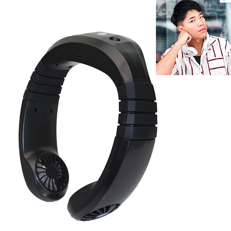 USB Portable Hanging Neck Type Electric Fan + Bluetooth Speaker (Black) - Shopkiz.com