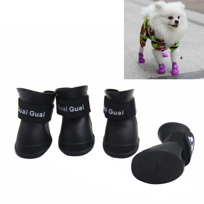 Lovely Pet Dog Shoes Puppy Candy Color Rubber Boots Waterproof Rain Shoes, M, Size: 5.0 x 4.0cm(Black) - Shopkiz.com