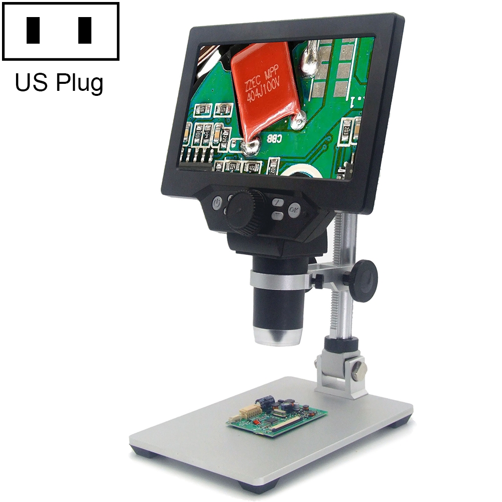 G1200 7 inch LCD Screen 1200X Portable Electronic Digital Desktop Stand Microscope, US Plug - Shopkiz.com