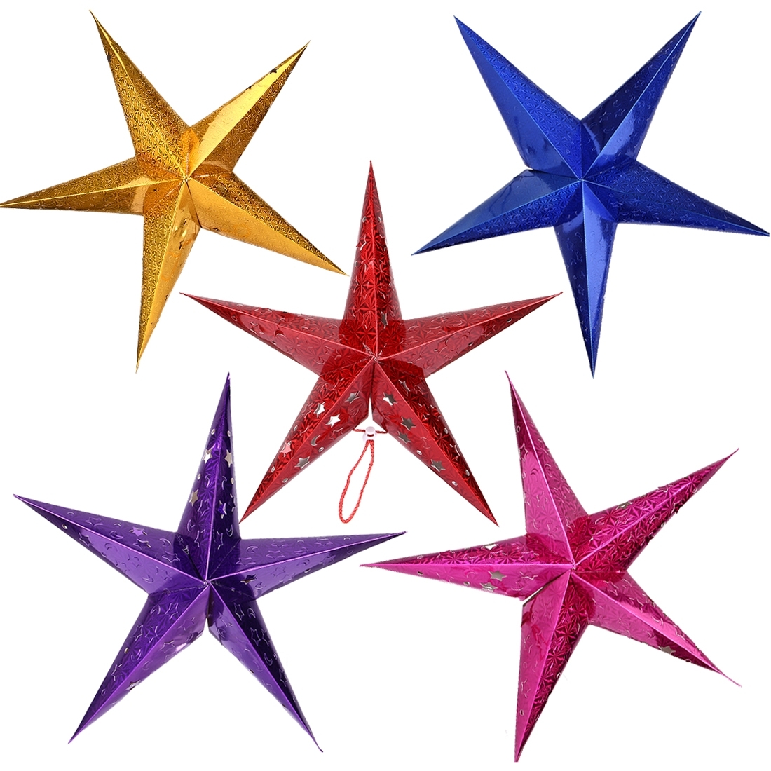 30cm Diagonal (Full Extended) Christmas Decoration 3D Holographic Paper Pentagram, Random Color Delivery - Shopkiz.com