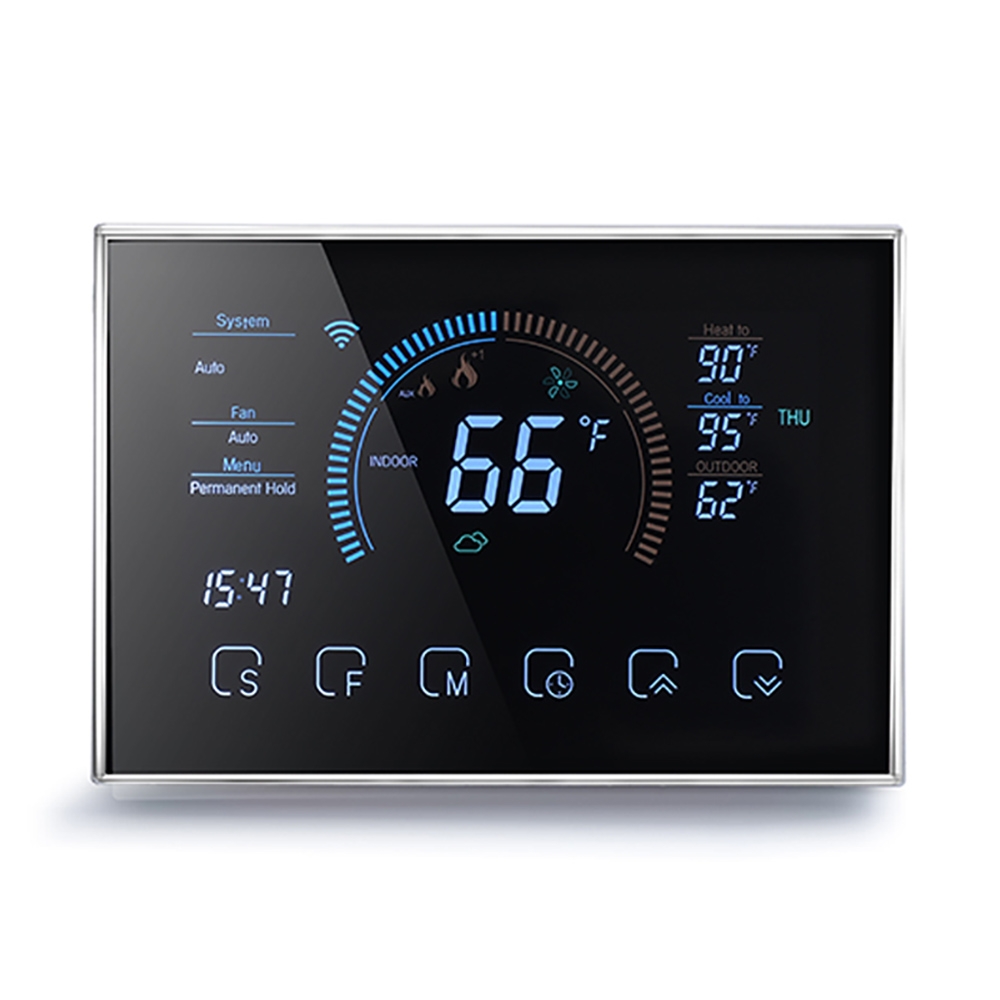 BHP-8000-WIFI-B 3H2C Smart Home Heat Pump Round Room Mirror Housing Thermostat with Adapter Plate & WiFi, AC 24V(Black) - Shopkiz.com