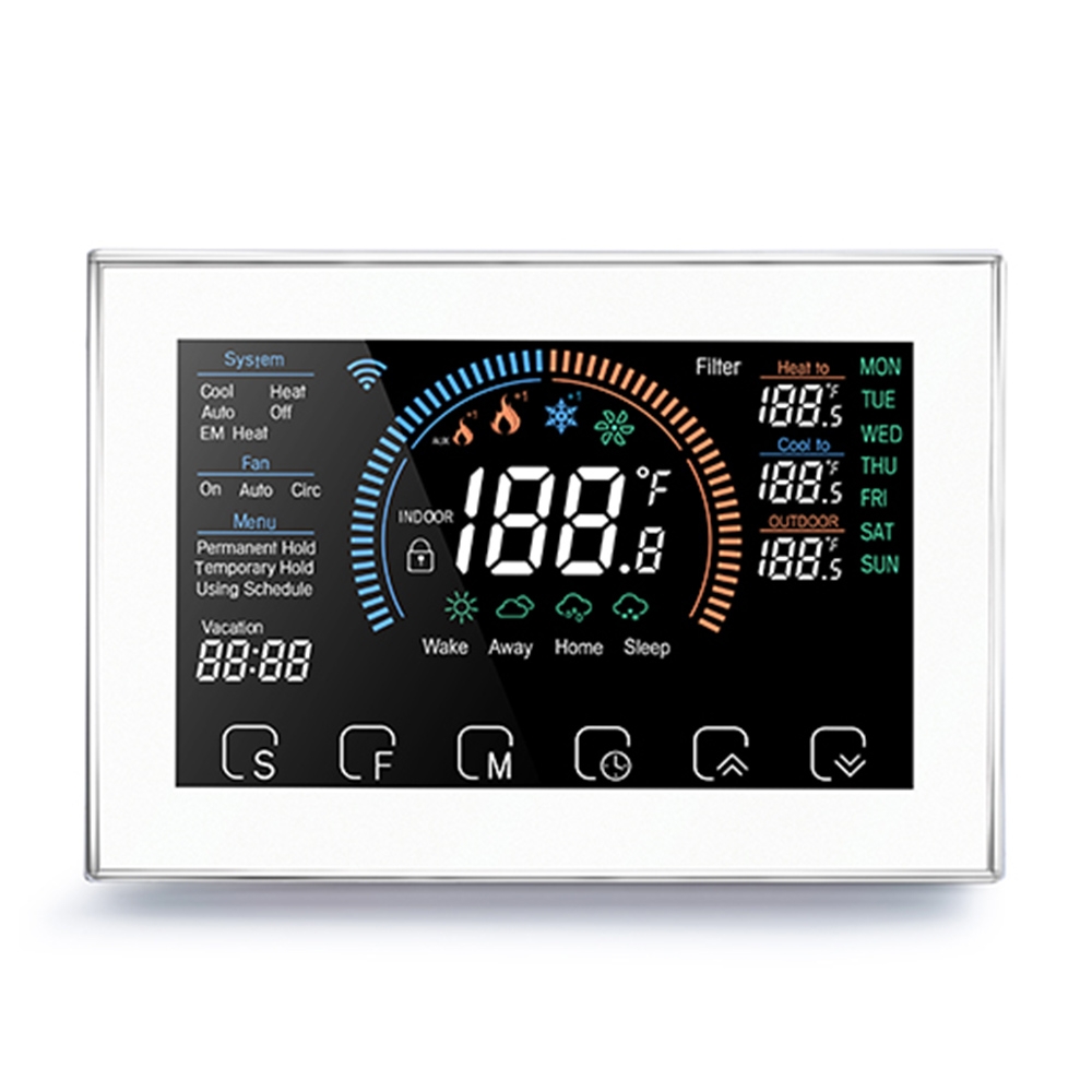 BHP-8000-WIFI-W 3H2C Smart Home Heat Pump Round Room Mirror Housing Thermostat with Adapter Plate & WiFi, AC 24V(White) - Shopkiz.com