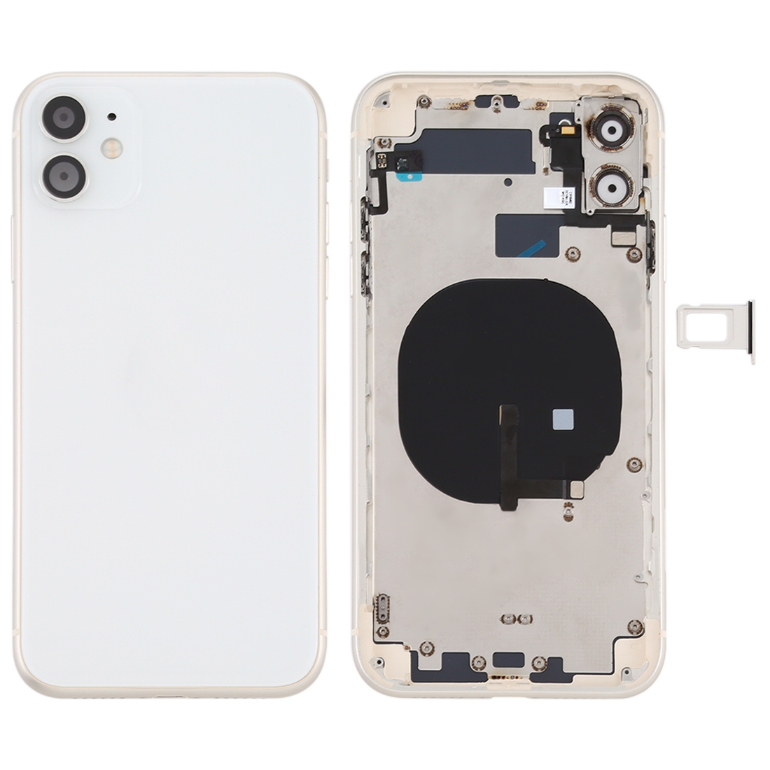 Battery Back Cover (with Side Keys & Card Tray & Power + Volume Flex Cable & Wireless Charging Module) for iPhone 11(White) - Shopkiz.com