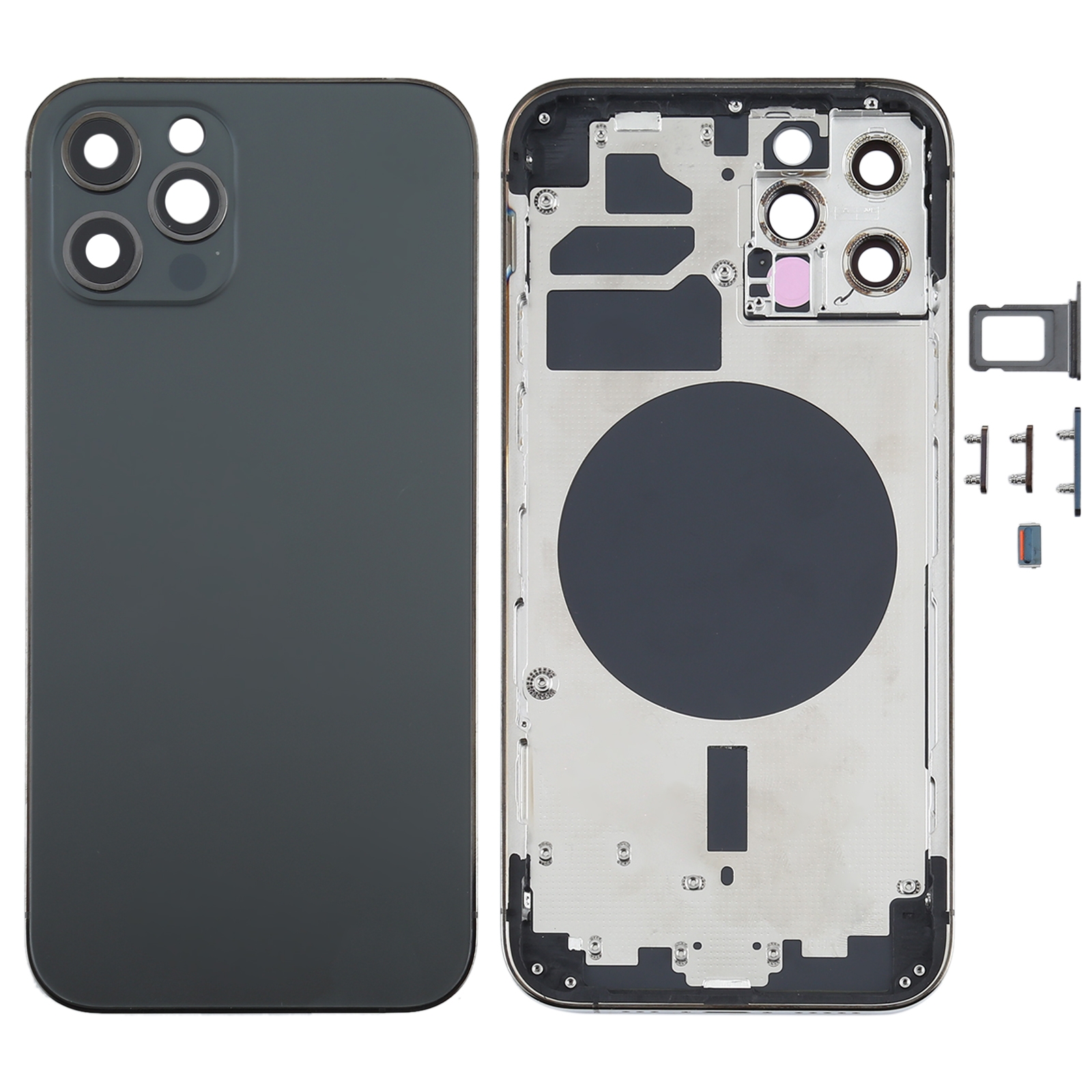 Back Housing Cover with SIM Card Tray & Side Keys & Camera Lens for iPhone 12 Pro(Black) - Shopkiz.com