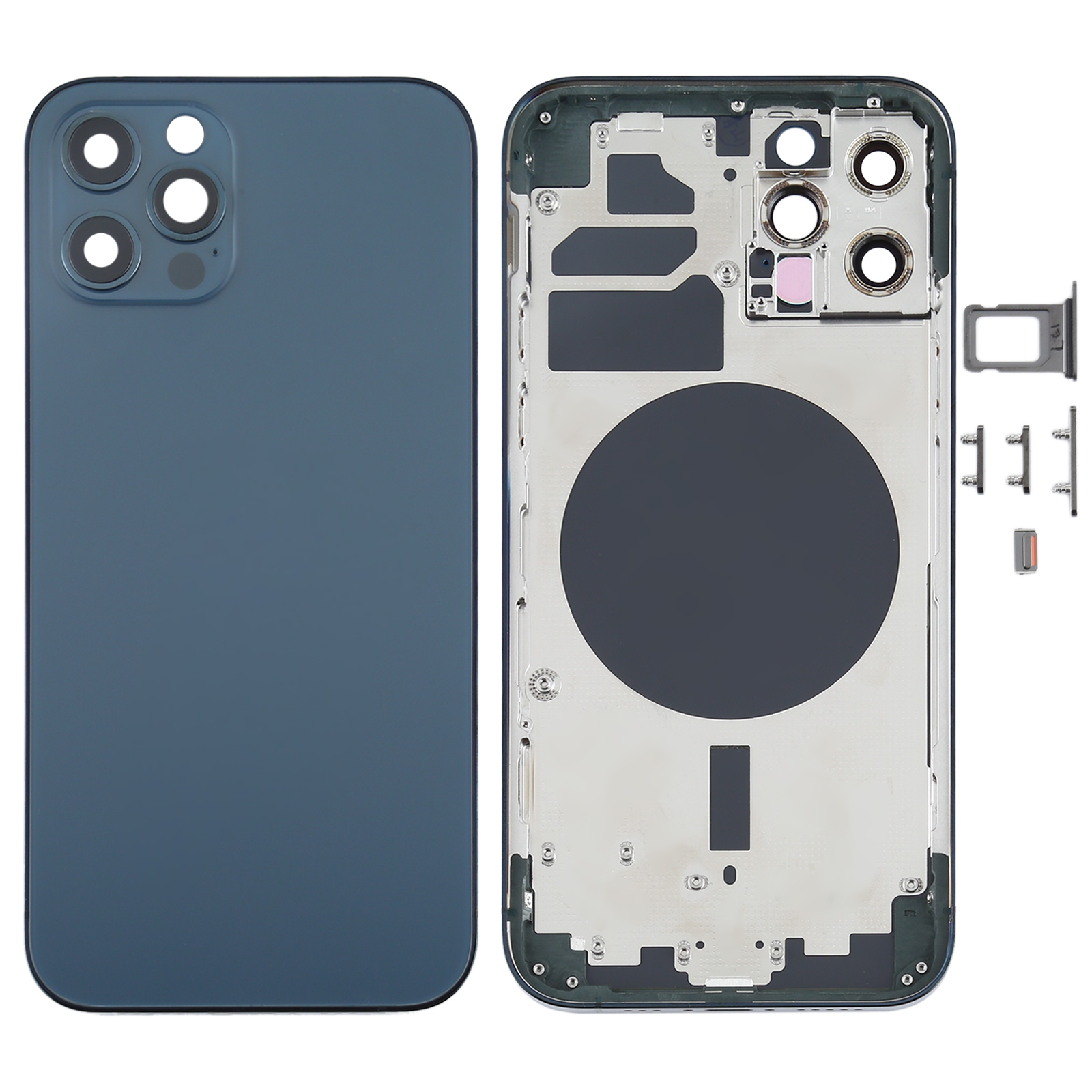 Back Housing Cover with SIM Card Tray & Side Keys & Camera Lens for iPhone 12 Pro(Blue) - Shopkiz.com