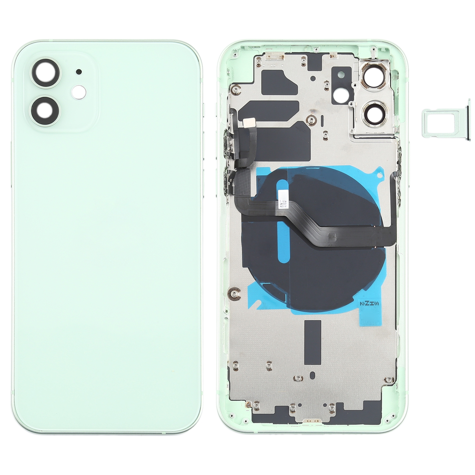 Battery Back Cover (with Side Keys & Card Tray & Power + Volume Flex Cable & Wireless Charging Module) for iPhone 12(Green) - Shopkiz.com