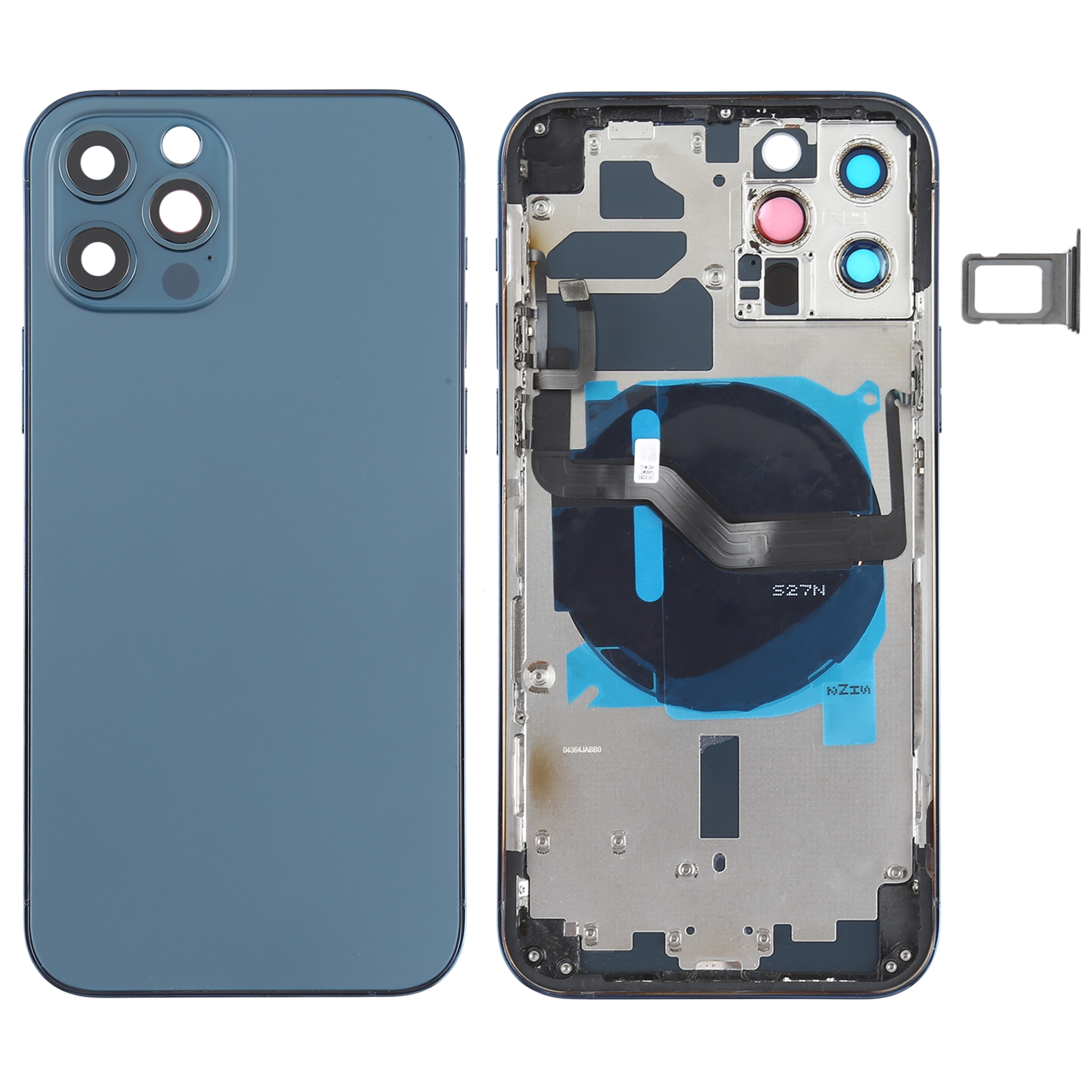 Battery Back Cover (with Side Keys & Card Tray & Power + Volume Flex Cable & Wireless Charging Module) for iPhone 12 Pro(Blue) - Shopkiz.com
