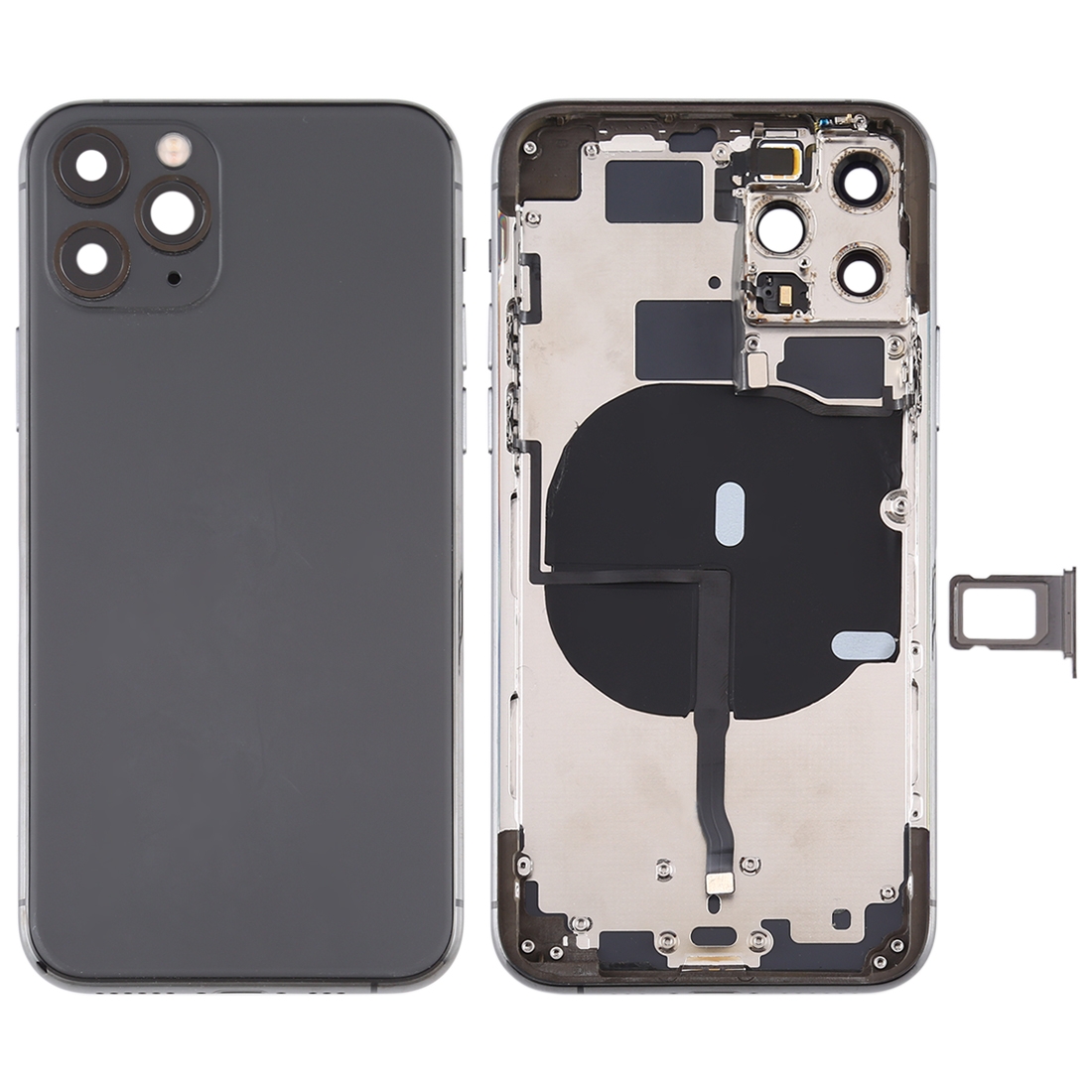 Battery Back Cover (with Side Keys & Card Tray & Power + Volume Flex Cable & Wireless Charging Module) for iPhone 11 Pro Max(Black) - Shopkiz.com