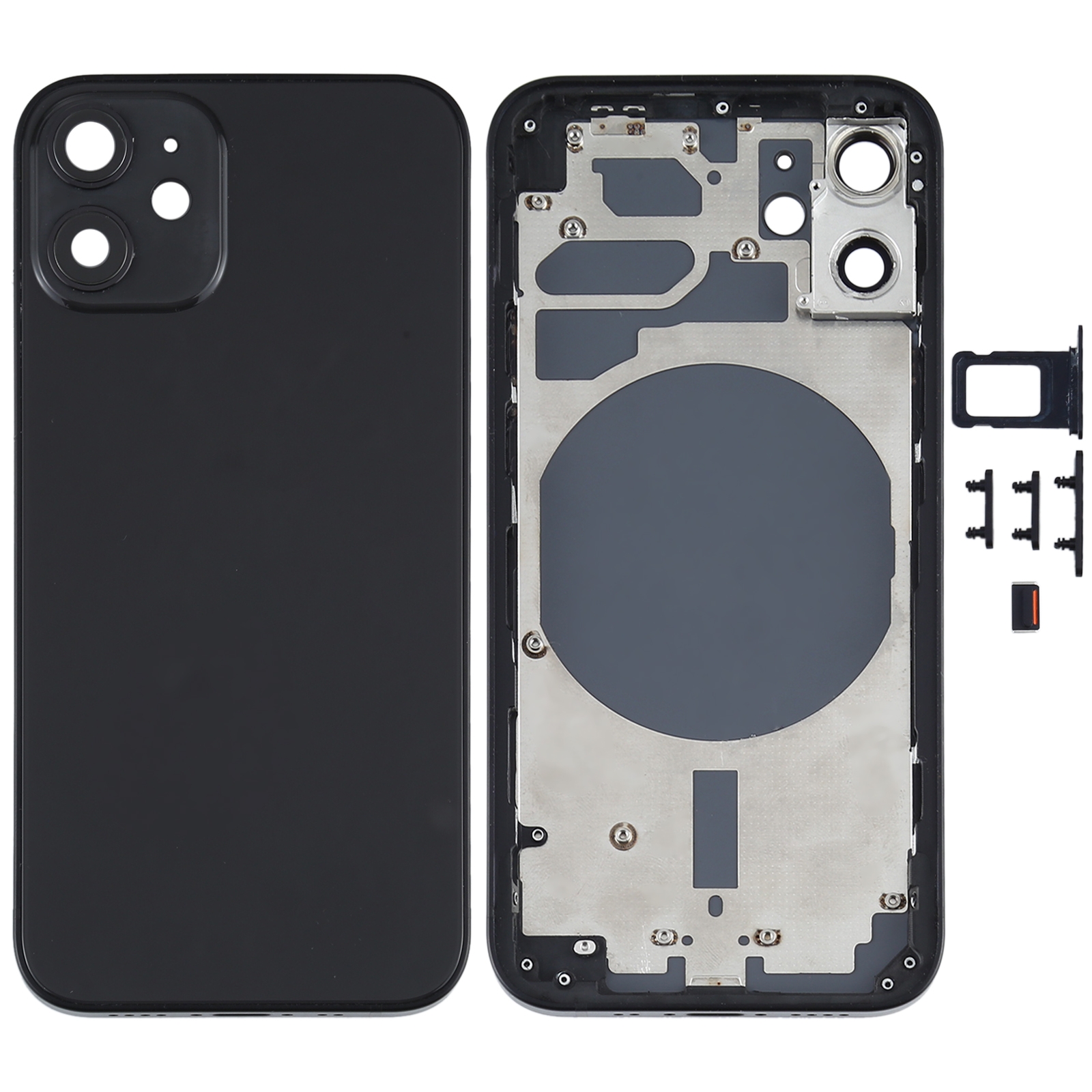 Back Housing Cover with SIM Card Tray & Side  Keys & Camera Lens for iPhone 12 mini(Black) - Shopkiz.com
