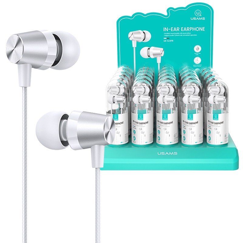 30 PCS USAMS EP-42 3.5mm Plating Metal In-ear Wired Earphone, Length: 1.2m, Test Tube Packaging(White) - Shopkiz.com