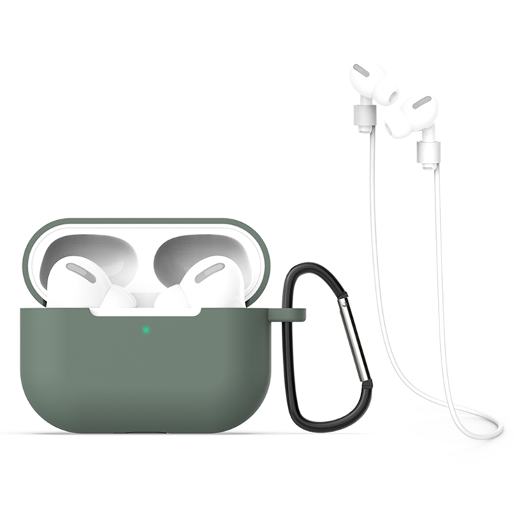 For AirPods Pro Silicone Earphone Protective Case + Hook + Anti-lost Rope 3 in 1 Set(Green) - Shopkiz.com