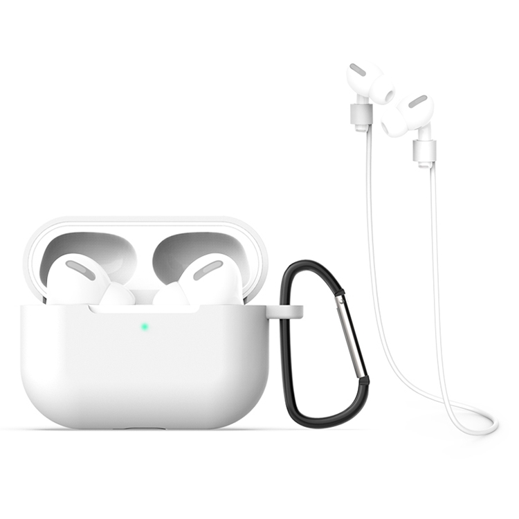For AirPods Pro Silicone Earphone Protective Case + Hook + Anti-lost Rope 3 in 1 Set(White) - Shopkiz.com