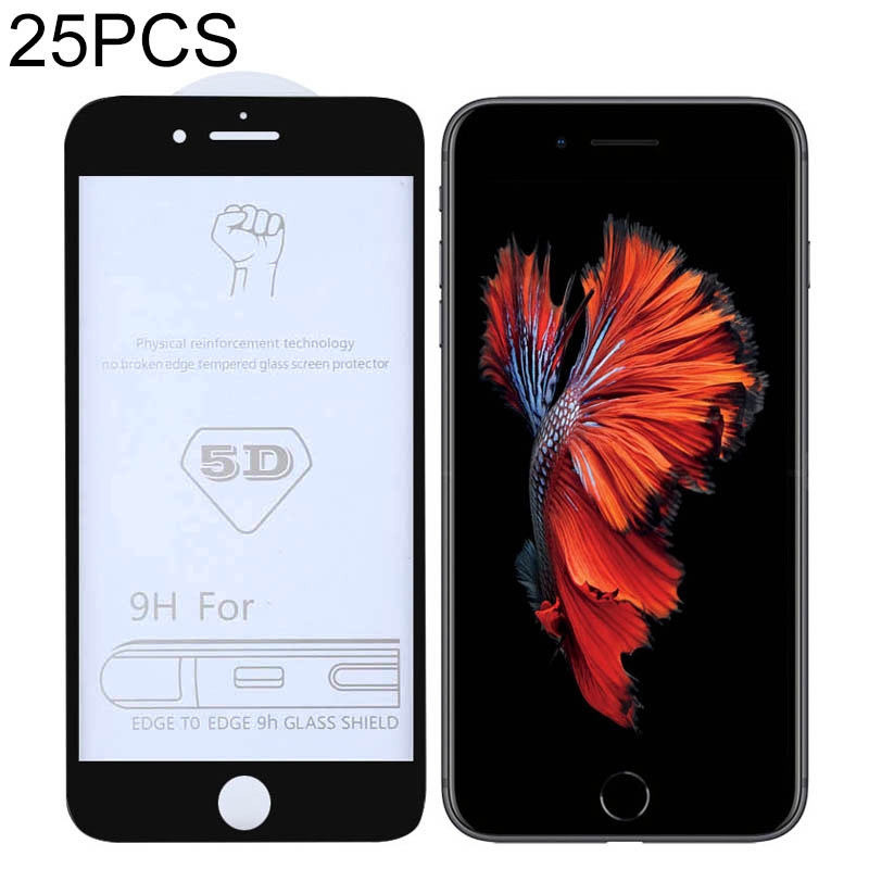 25 PCS 9H 5D Full Glue Full Screen Tempered Glass Film for iPhone 6 / 6s - Shopkiz.com