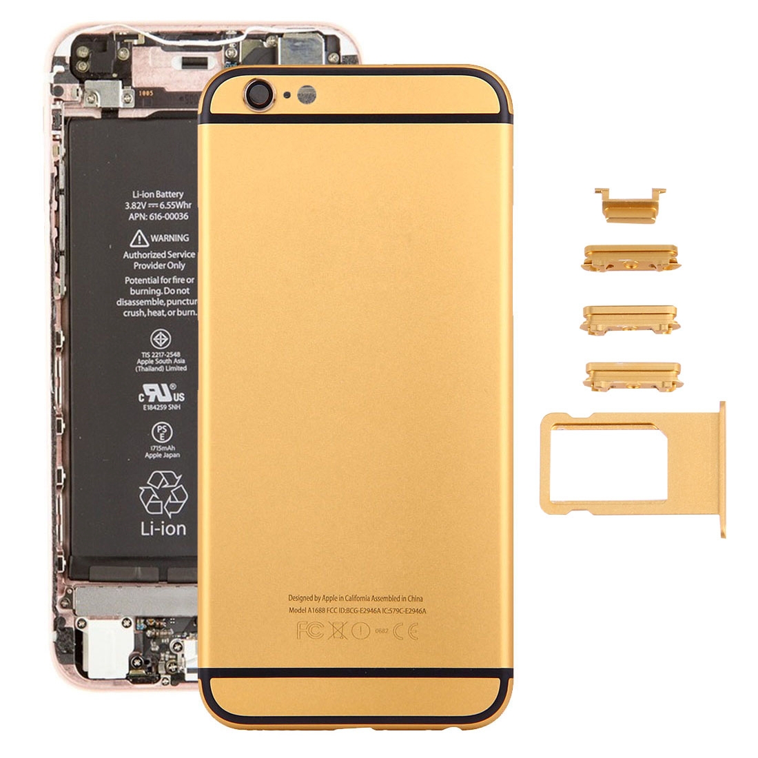 5 in 1 for iPhone 6s (Back Cover + Card Tray + Volume Control Key + Power Button + Mute Switch Vibrator Key) Full Assembly Housing Cover (Gold+Black)
