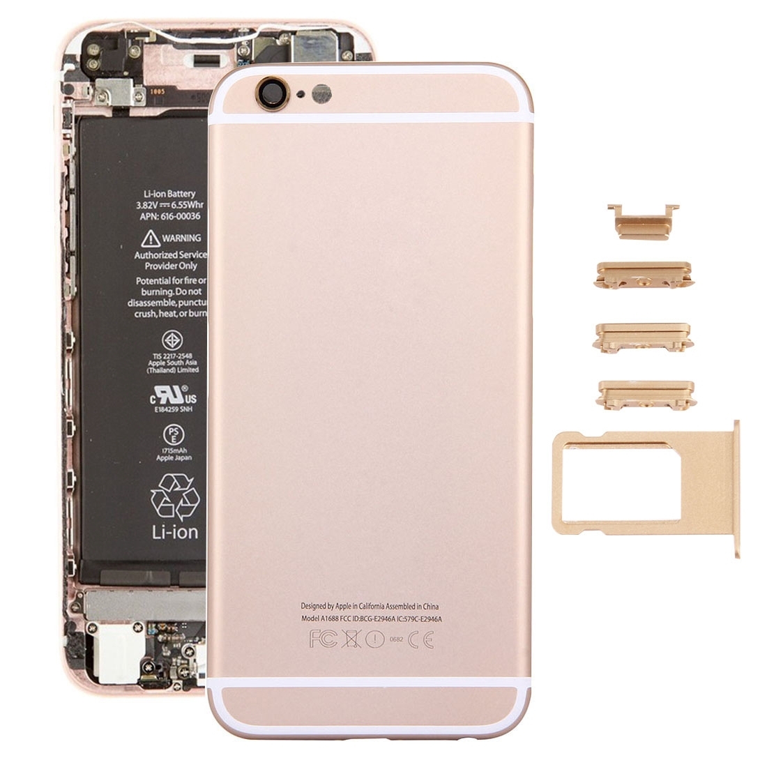 5 in 1 for iPhone 6s (Back Cover + Card Tray + Volume Control Key + Power Button + Mute Switch Vibrator Key) Full Assembly Housing Cover(Gold) -