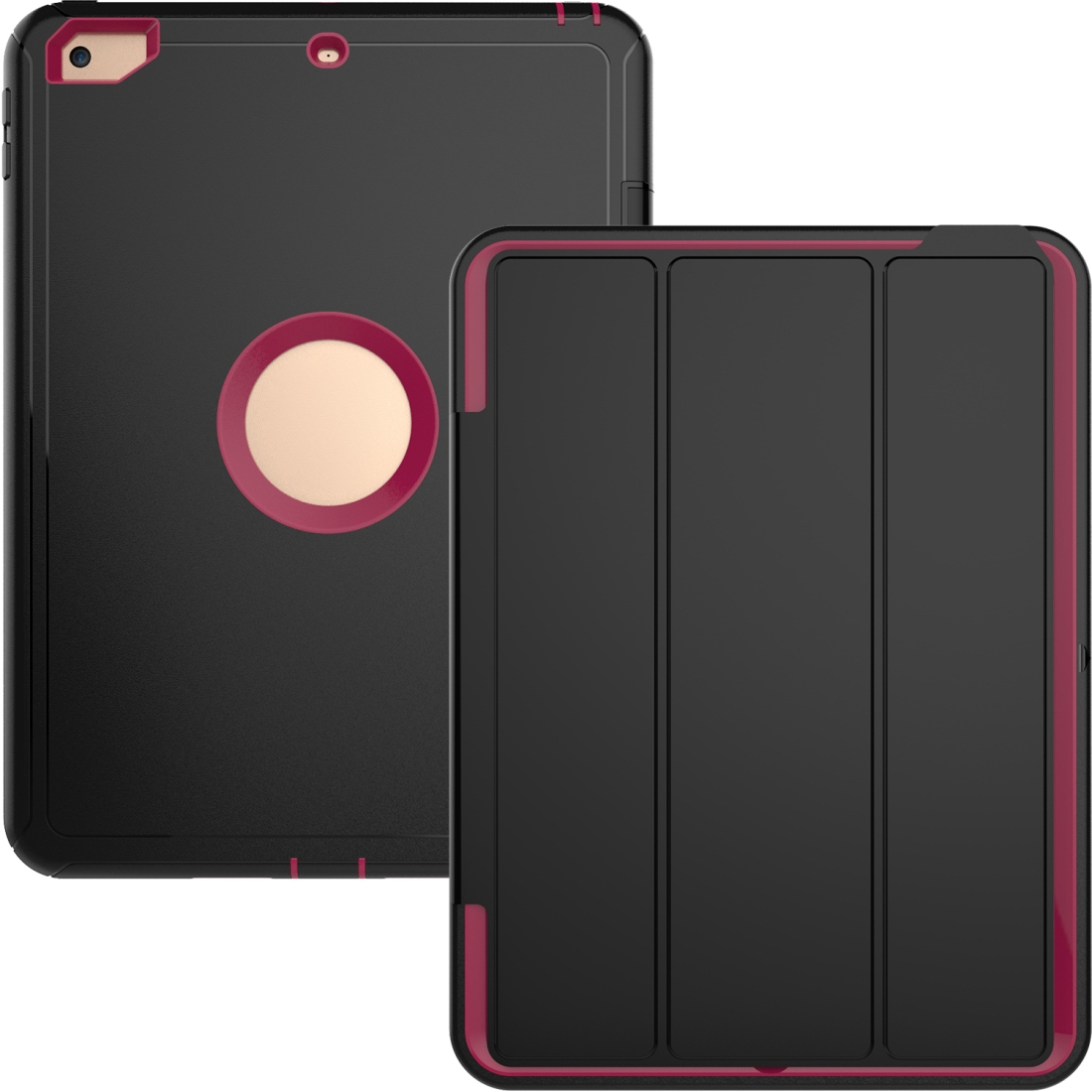 For iPad 9.7 (2018) & iPad 9.7 (2017) 3-fold Magnetic Protective Case with Smart Cover Auto-sleep & Awake Function(Magenta) - Shopkiz.com