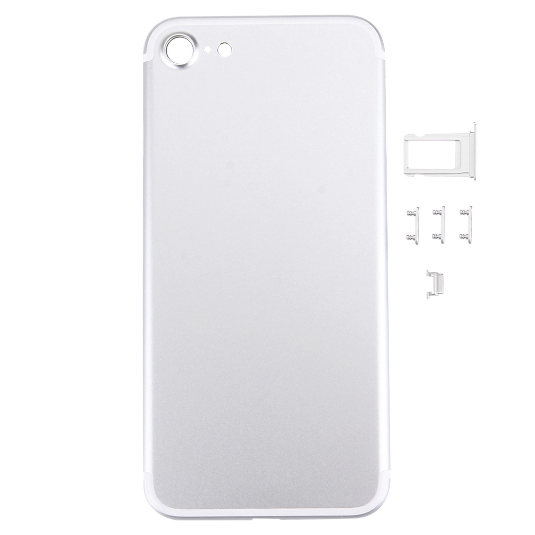 5 in 1 for iPhone 7 (Back Cover + Card Tray + Volume Control Key + Power Button + Mute Switch Vibrator Key) Full Assembly Housing Cover(Silver) -