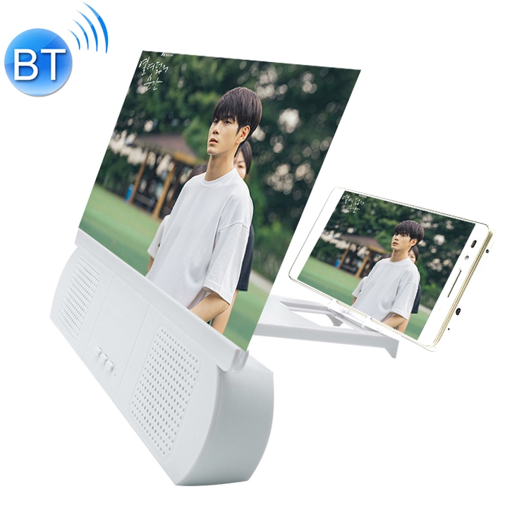 F9 10 inch Universal Chargeable Mobile Phone Screen Amplifier HD Video Amplifier with Silicone Suction Cup Stand & Bluetooth Speaker(White) -