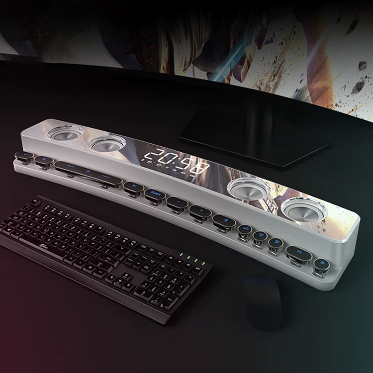 SOAIY SH39 Upgraded Edition Mechanical Button + Mirror Display + Clock Alarm + Big Speaker Desktop Home Gaming Bluetooth Speaker(White) - Shopkiz.com