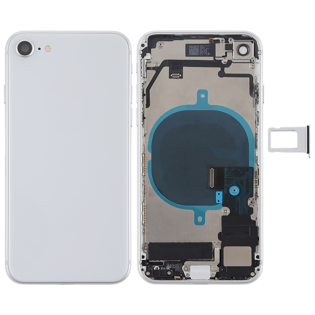 Battery Back Cover Assembly with Side Keys & Vibrator & Speaker Ringer Buzzer & Power Button + Volume Button Flex Cable & Card Tray for iPhone