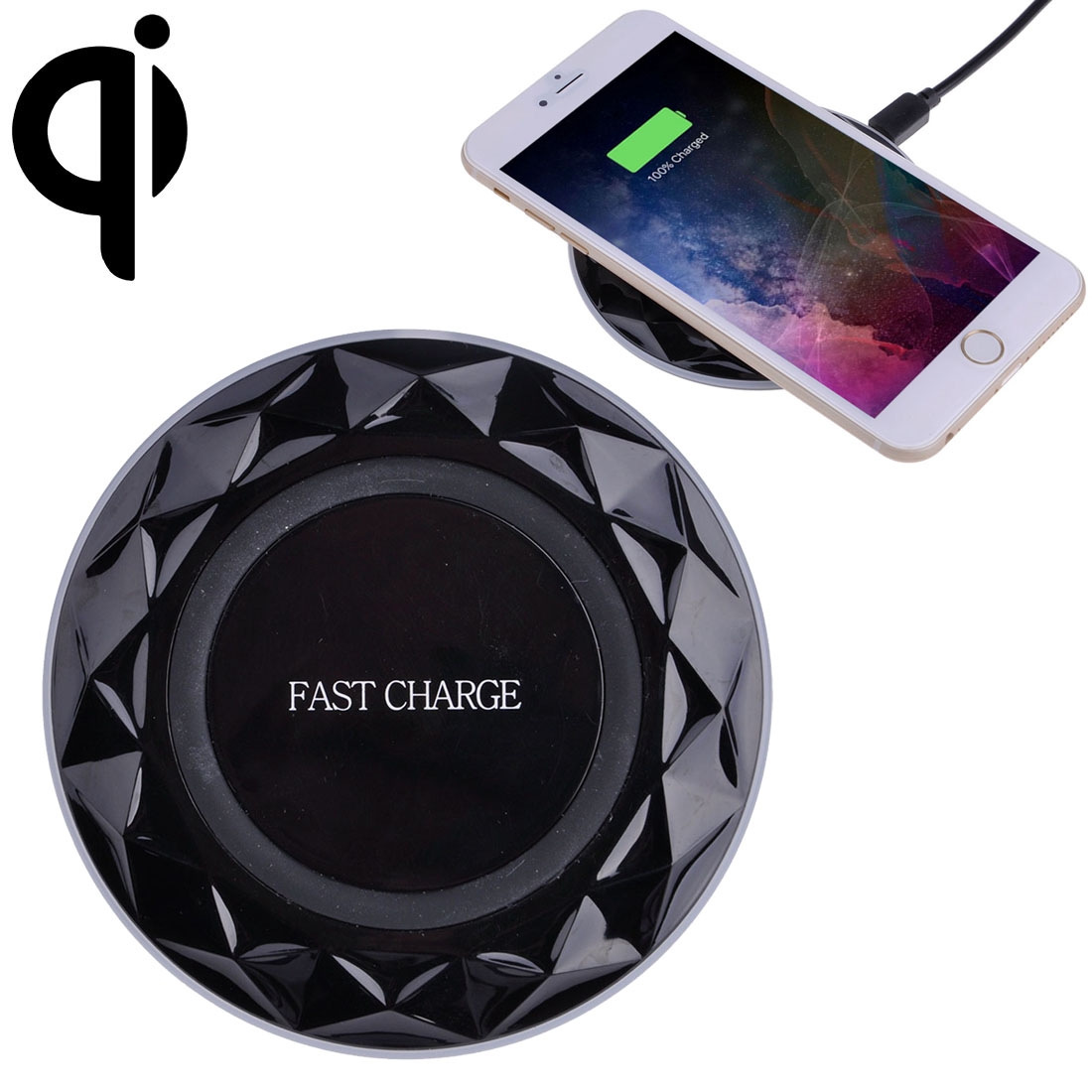 DC5V Input Diamond Qi Standard Fast Charging Wireless Charger, Cable Length: 1m(Black) - Shopkiz.com