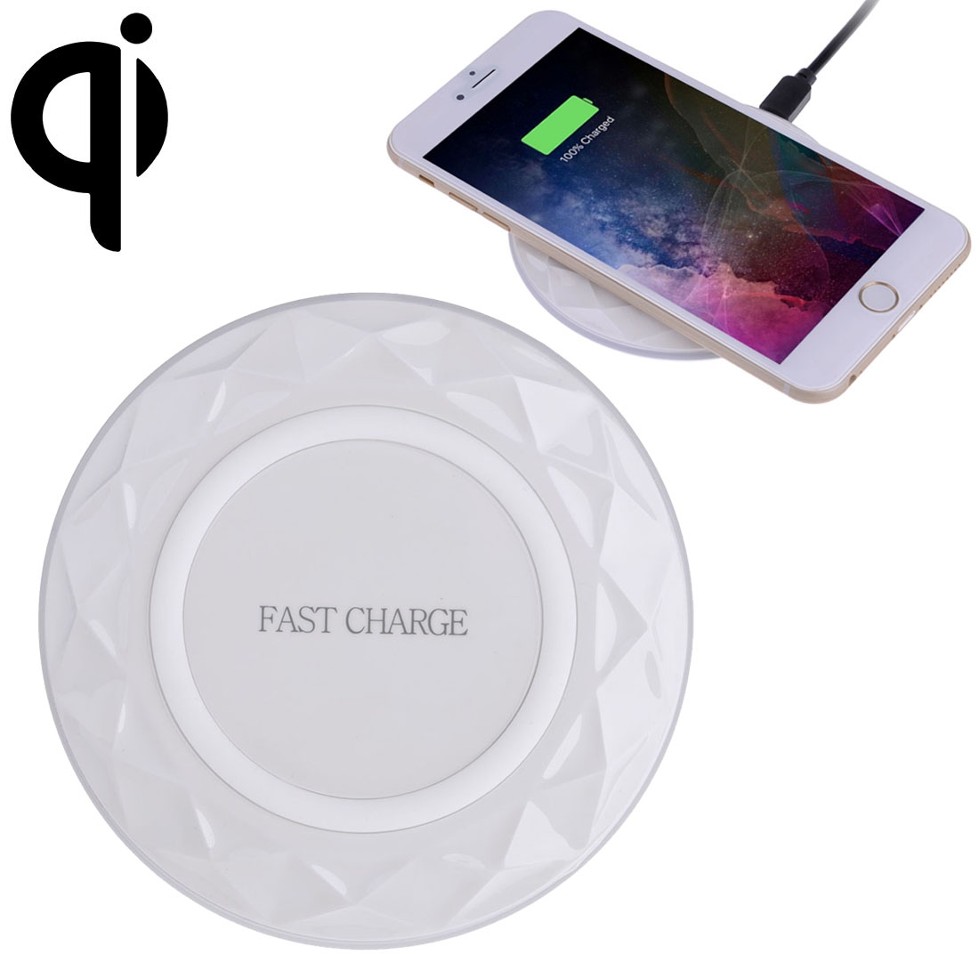 DC5V Input Diamond Qi Standard Fast Charging Wireless Charger, Cable Length: 1m(White) - Shopkiz.com
