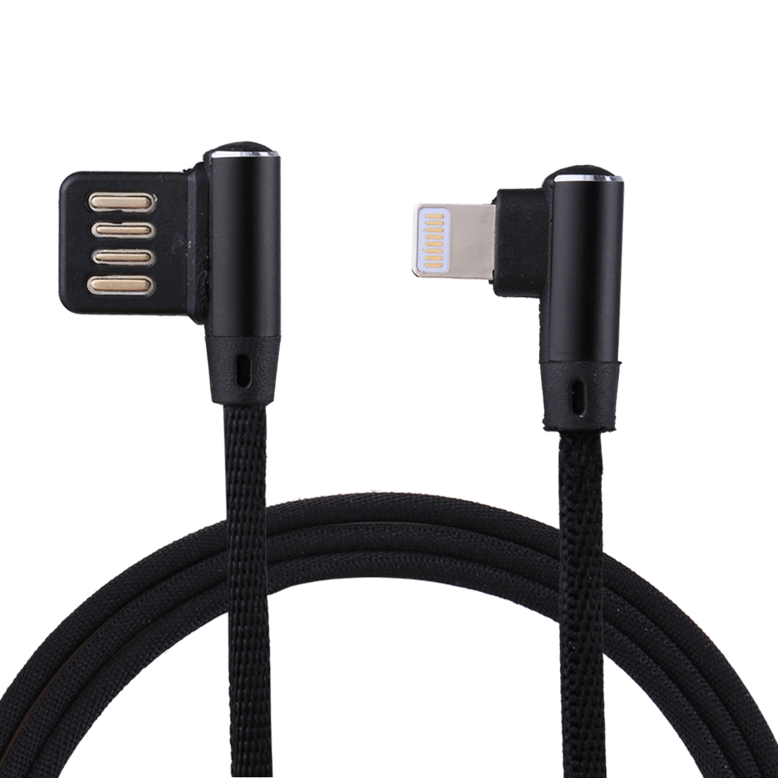 1m 2.4A Output USB to 8 Pin Double Elbow Design Nylon Weave Style Data Sync Charging Cable(Black) - Shopkiz.com