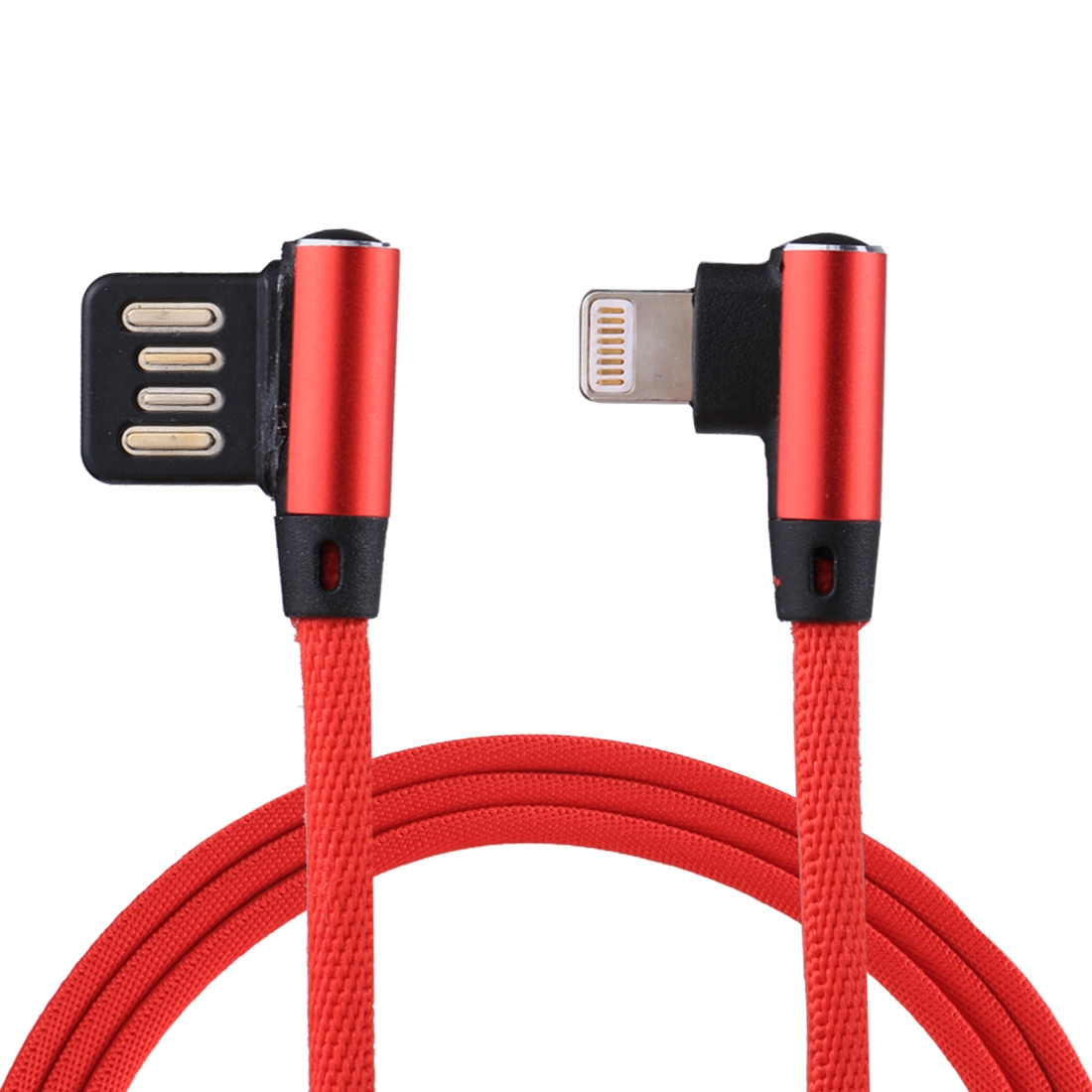 1m 2.4A Output USB to 8 Pin Double Elbow Design Nylon Weave Style Data Sync Charging Cable(Red) - Shopkiz.com