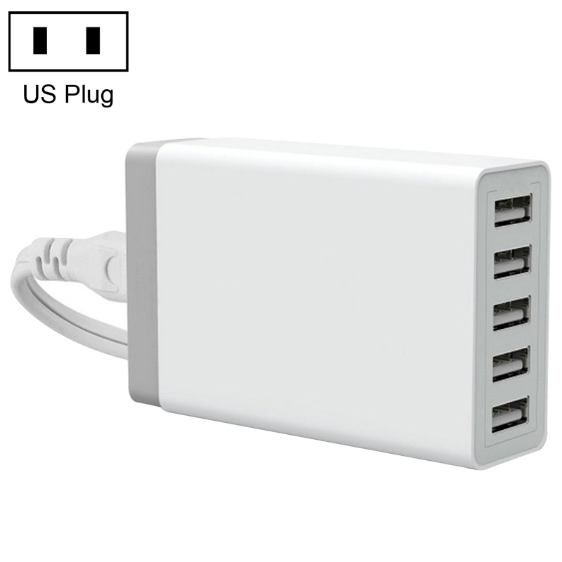 XBX09 40W 5V 8A 5 USB Ports Quick Charger Travel Charger, US Plug(White) - Shopkiz.com
