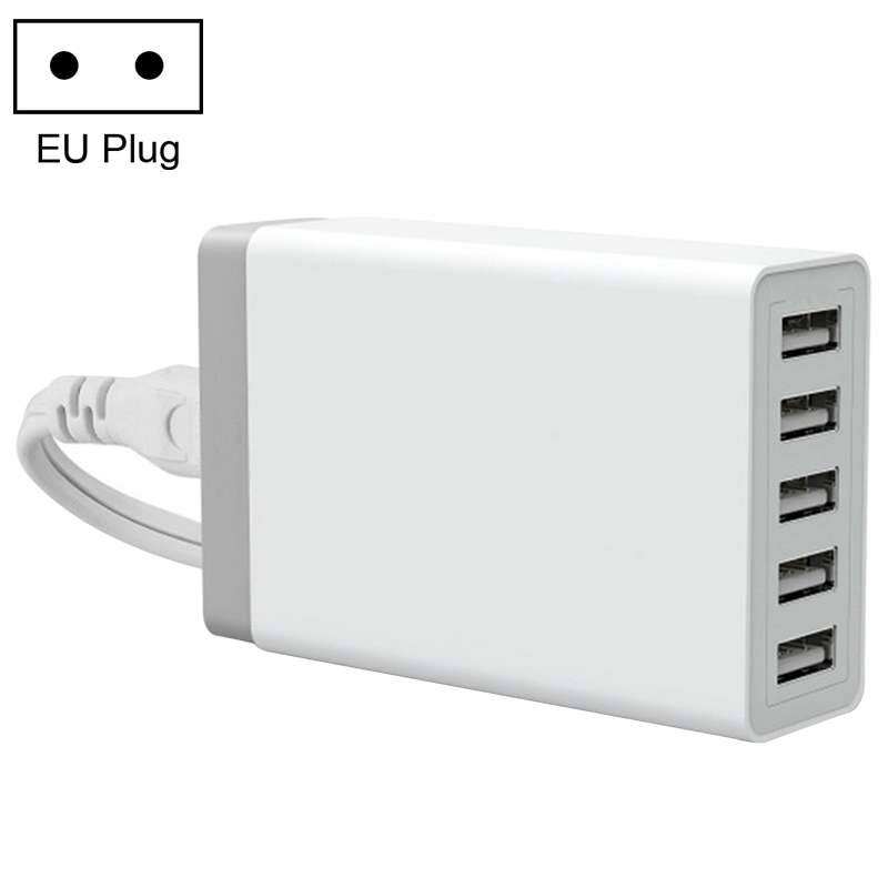XBX09 40W 5V 8A 5 USB Ports Quick Charger Travel Charger, EU Plug(White) - Shopkiz.com