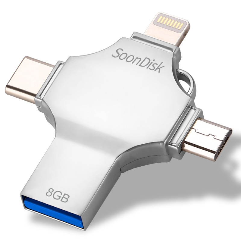4 in 1 8GB USB 3.0 + 8 Pin + Mirco USB + USB-C / Type-C Dual-use Flash Drive with OTG Function - Shopkiz.com