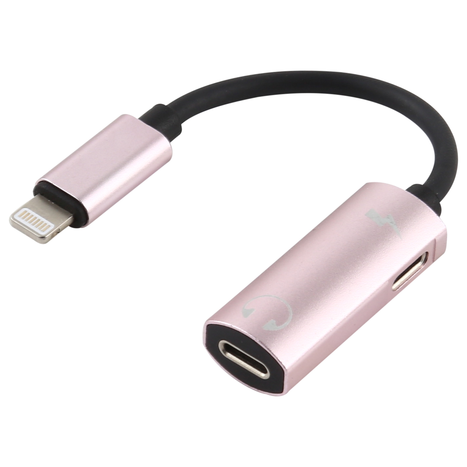 2 in 1 8 Pin Male to Dual 8 Pin Female Charging and Listening to Music Audio Earphone Adapter, Compatible with All IOS Systems(Rose Gold) -