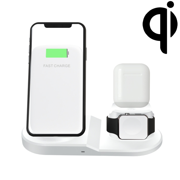 OJD-45 3 in 1 QI 10W Mobile Phone + Watch + 8 Pin Earphone Charging Port Multi-function Wireless Charger for Mobile Phones & Watches & AirPods