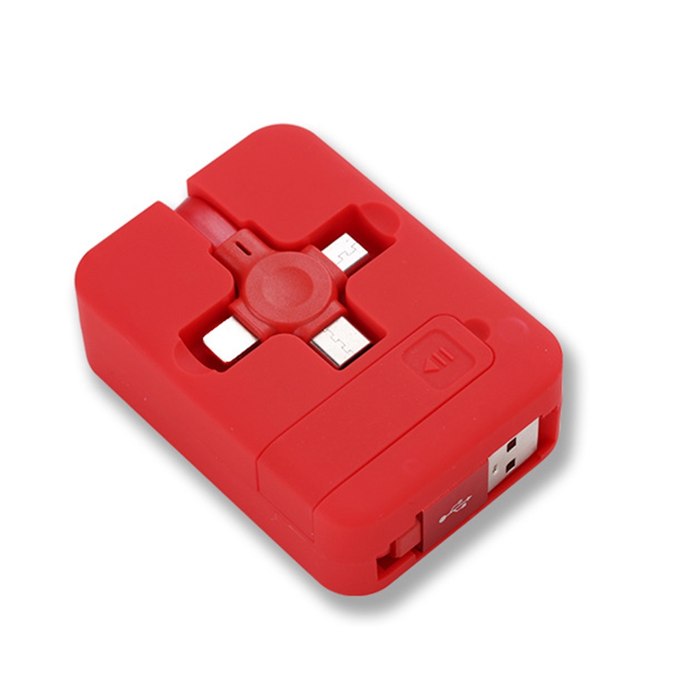 019-1 3 in 1 USB to 8 Pin + Micro USB + USB-C / Type-C Macaron Telescopic Data Cable with Storage Slot & Bracket, Cable Length: 1m (Red) - Shopkiz.com