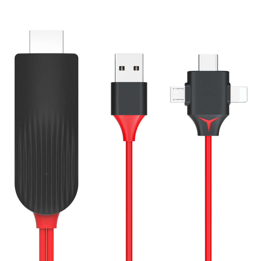 MiraScreen L7-8 3 in 1 8 Pin + Micro USB + USB-C / Type-C to HDMI Video Converter Cable, Cable Length: 2m - Shopkiz.com