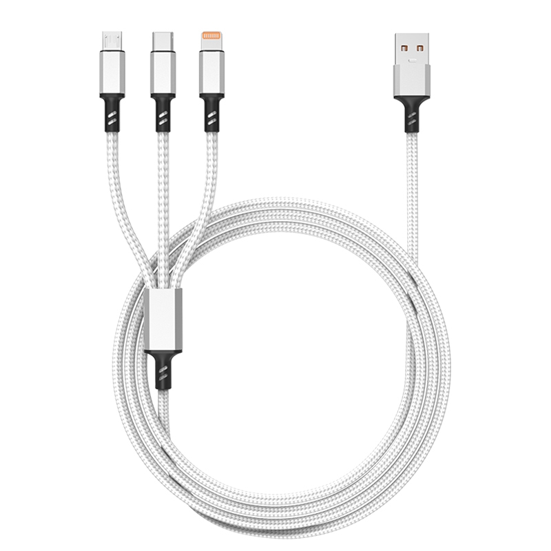 Orange Plug 3A 3 in 1 USB to Type-C / 8 Pin / Micro USB Fast Charging Cable, Cable Length: 1.2m(Silver) - Shopkiz.com